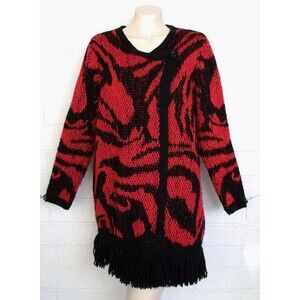 NWT Chico's 1 M 8 10 Abstract Agatha Fringed Hem Sweater Cardigan